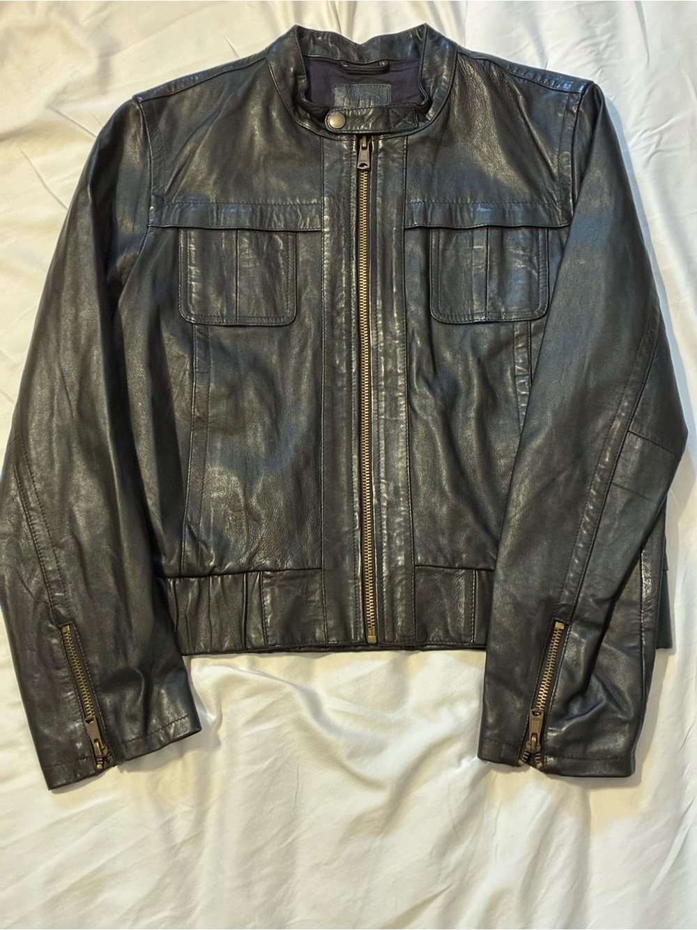 Vintage GAP Black Leather Zip-Up Moto Jacket